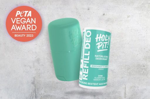 HOLY PIT wird mit dem PETA Vegan Beauty Award 2023  als „Bestes veganes Deo“ ausgezeichnet