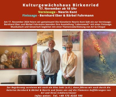 17. November 2024 ab 18 Uhr – Vernissage und Finissage der Künstler/innen Bernhard Eber – Nesrin Kont und Bärbel Fuhrmann