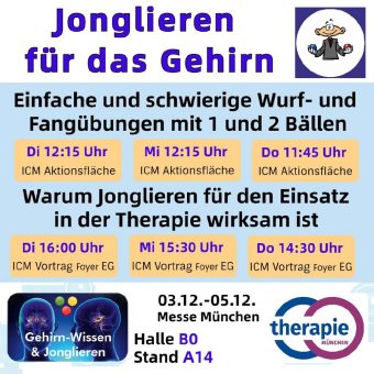 Warum Jonglieren in der Therapie wirksam ist – Täglich Kurzvortrag auf der Therapie-Messe in München 3.12.-5.12.2024