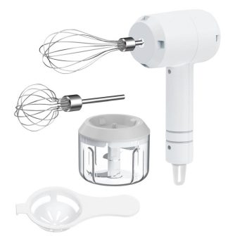 Rosenstein & Söhne 3in1-Akku-Handmixer, Zerkleinerer und Schneebesen, USB, 20 Watt