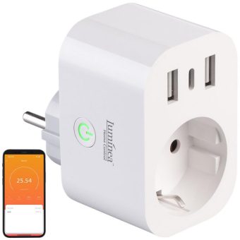 Luminea Home Control WLAN-Steckdose SF-515.avs mit Energiekostenmesser, 1 x USB-C 20 Watt, 2 x USB-A, 16A