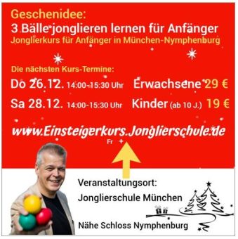 Geschenkidee: Jonglierkurs für Anfänger in München-Nymphenburg am Do 26.12. oder Sa 28.12.