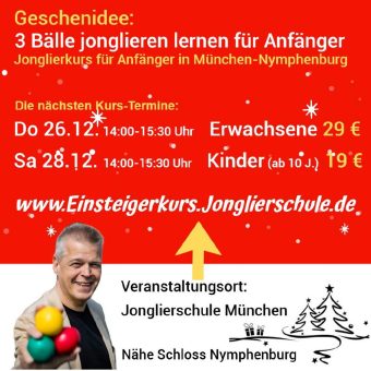 Geschenkidee: Jonglierkurs für Anfänger in München-Nymphenburg am Donnerstag, 26.12. oder Samstag, 28.12.2024