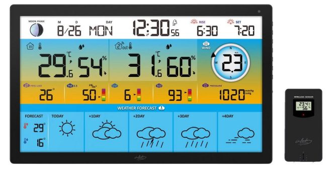 infactory Jumbo-Funk-Wetterstation FWS-910 mit WLAN, Außensensor, Hygro- und Thermometer