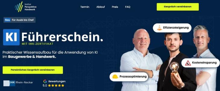 Erster Lehrgang mit IHK-Zertifikat zum Thema Künstliche Intelligenz für Handwerksbetriebe und Baubranche