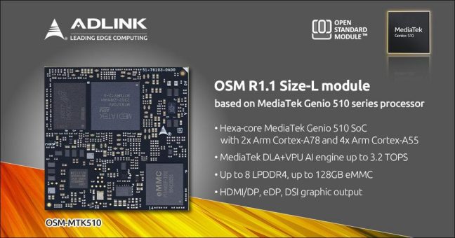 ADLINK bringt OSM-MTK510 auf den Markt – eine leistungsstarke, robuste und kompakte Lösung mit extrem niedrigem Stromverbrauch