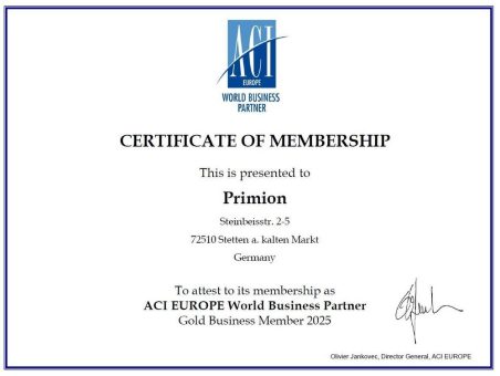 Primion wird Gold-Mitglied im ACI EUROPE World Business Partners Programm