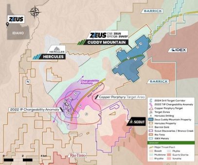 Zeus North America Mining Corp. entnimmt auf dem Projekt Cuddy Mountain in Idaho oberflächliche Gesteinsproben mit Erzgehalten von bis zu 3,8 % Kupfer, 307 g/t Silber und 182 g/t Molybdän